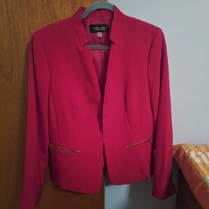 Black Label Evan Picone Women's Red One Clasp Blazer Gold Zipper Pockets Size 12